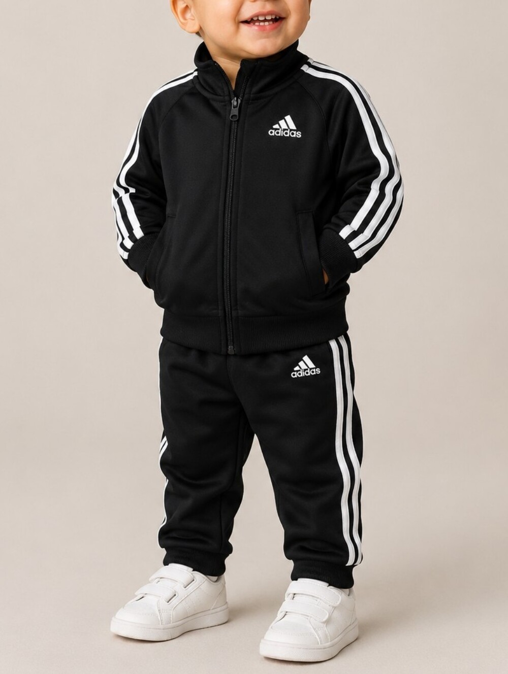 Adidas Boys Tricot Tracksuit Jacket Pants Set Black White 24 Months Athletic